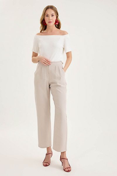 Vitrin High Waist Woven Fabric Pleated Pants