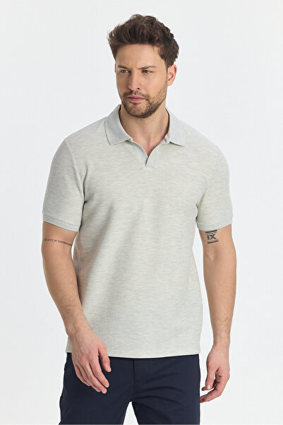 Frappoli Men's Gray Polo Neck T-Shirt - Lycra, Cotton Blend, Stretch Fabric, Sports Neck, Slim Fit