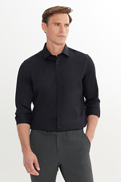 ALTINYILDIZ CLASSICS Ανδρικό μαύρο πουκάμισο με λεπτή εφαρμογή, κλασικό γιακά...