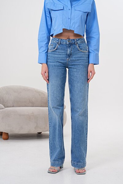 ipekpath Luna Cep Taş Detaylı, Push-Up Mavi Jean