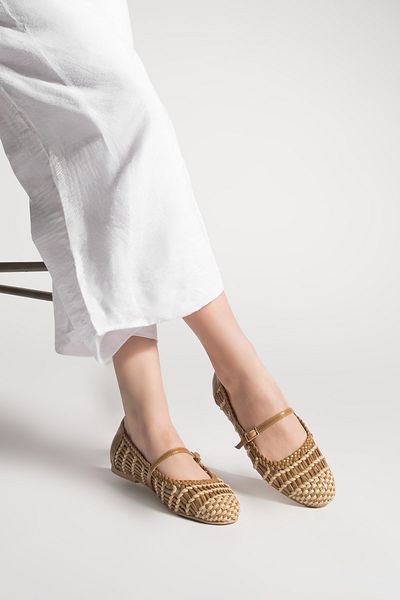 Marjin Handgestricktes Damen-Band-Ballett Limba Camel
