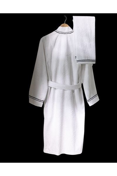 Madame Coco Unisex Rouen μπουρνούζι - Λευκό/Μπλε ναυτικό, Πολυτελής συλλογήXL Μέγεθος Βαμβακερά Unisex Παπούτσια με νύχια