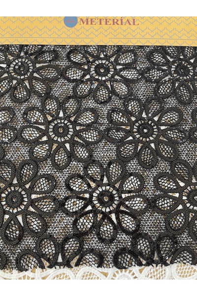 METERİAL Μαύρο ύφασμα δαντέλας με παγιέτες και λουλουδάτο σχέδιο 1 μέτρο Ειδι...