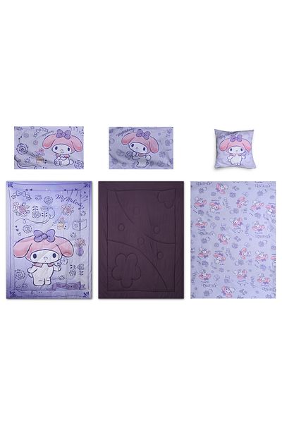 MY MELODY 5in1 Bnb Comforter Set - Brushed Microfiber Material, Polyester Shell - - Purple