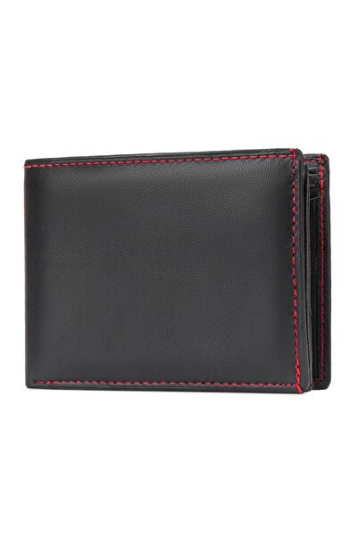 delis Ανδρικό Πορτοφόλι Denis Pt1028 από Φυσικό Δέρμα, Μαύρο/κόκκινο