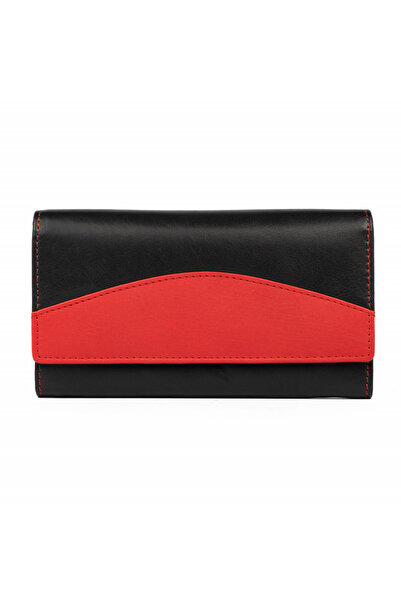 delis Portofel Dama, Nicoleta Pt995, Piele Naturala, Negru/rosu