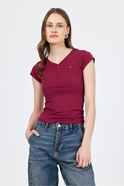 Rays Tricou slim cu decolteu în V cu buzunar cu nasturi 2213