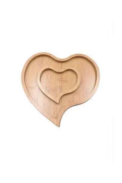 co arma Wooden serving plate, heart-shaped, divided into two sections, 2 x 30 cm