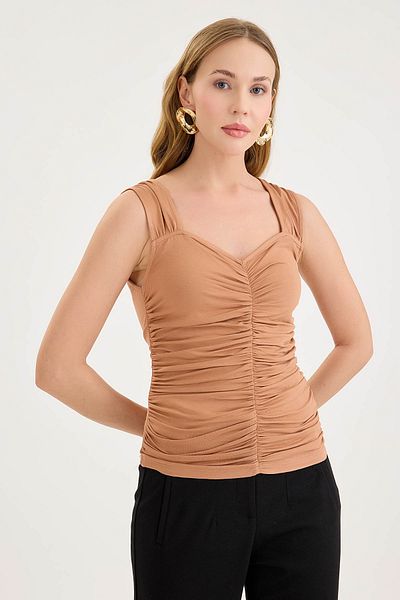 Vitrin Thick Strap Gathered Front Blouse