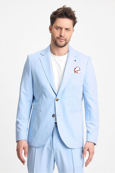 Frappoli Ανδρικό μπουφάν Wilson - Ice Blue Cotton Blend, Cool Hold, SlimFit Half-Lined Sports Blazer Jacket