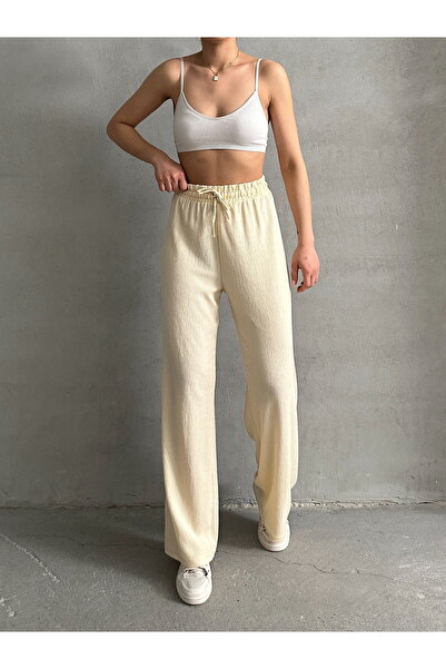 BEJNA Γυναικείο Παντελόνι Palazzo Cream με ελαστική μέση