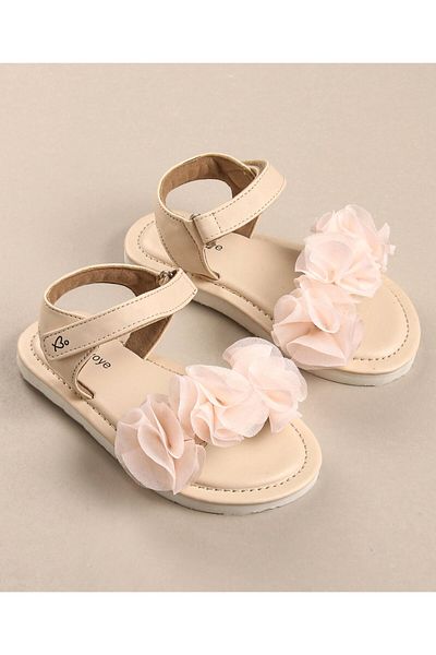 Babyoye Babyoye Sandals with Velcro Closure & Floral Applique - Peach
