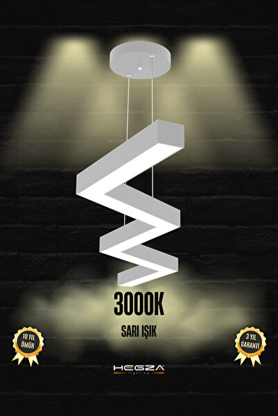 Hegza Lighting Zigzag ( Gri Kasa, Sarı Işık ) Ledli Modern Led Avize, Salon, ...