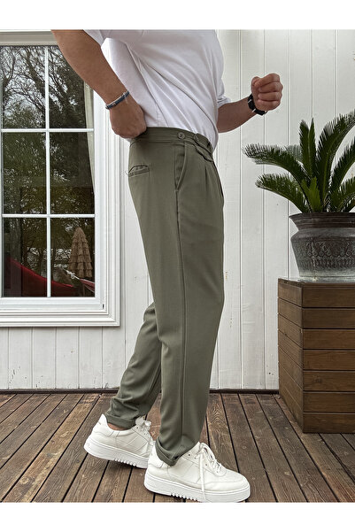BYBASICMAN Haki Cepli Pileli Kumaş Pantolon KE-1035/1020