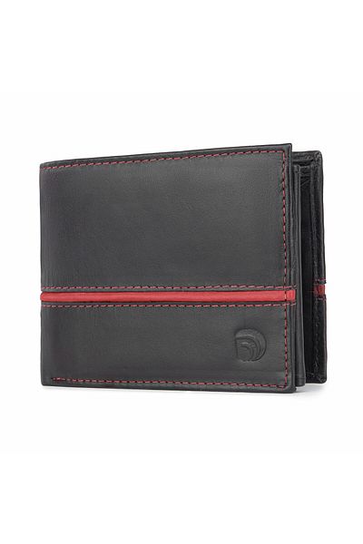 delis Men's Wallet, Frederic Pt1157, Genuine Leather, Black - Red