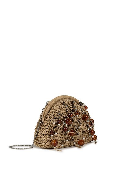 Twist Mixed Beaded Straw Clutch