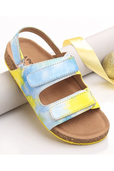 Pine kids صندل باين للأطفال مع إغلاق فيلكرو - أزرق وأصفر