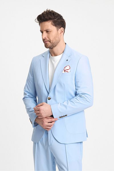 Frappoli Ανδρικό μπουφάν Wilson - Ice Blue Cotton Blend, Cool Hold, SlimFit Half-Lined Sports Blazer Jacket