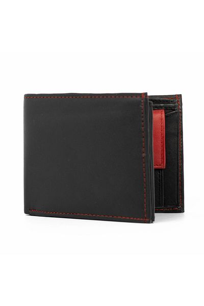 delis Men's Wallet Manuel Pt991, Genuine Leather, Black/Red