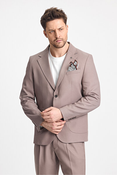 Frappoli Venüs Erkek Vizon 4 Mevsim Rahat Kumaş Slim Fit Yarım Astarlı Spor Blazer Ceket