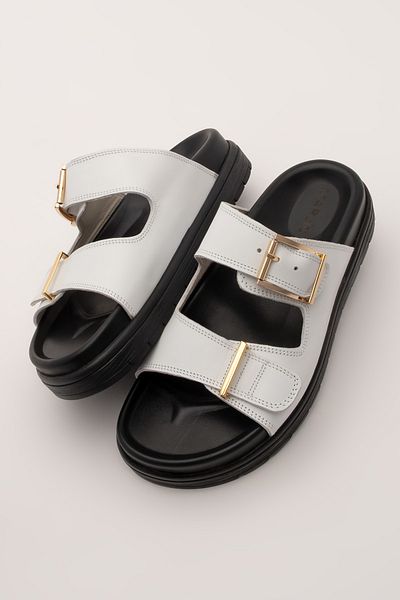 Marjin Gy9688 Damen-Hausschuhe aus echtem Leder mit Schnalle, South Push, Weiß