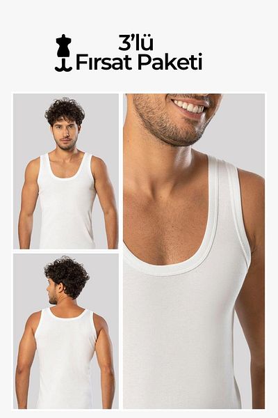 ERDEM İÇ GİYİM Erdem 3-Piece White Men's Ribbed Undershirt 11103