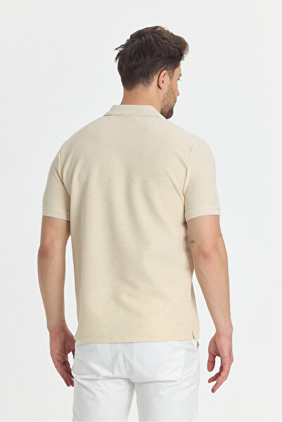 Frappoli Nikol Men's Beige Lycra Cotton Blended Stretching Fabric Sports Lapel Slim Fit Polo Neck T-Shirt