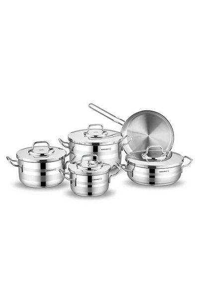 KORKMAZ A Set Of Astra Stainless Steel Cookware From Korkmaz Consisting Of 9 Pieces And Sizes (16+20+24+24)