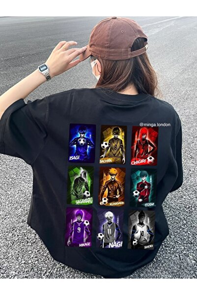 Minga London Μαύρο μπλουζάκι με μπλε κλειδαριά Team Players Anime Back Printe...