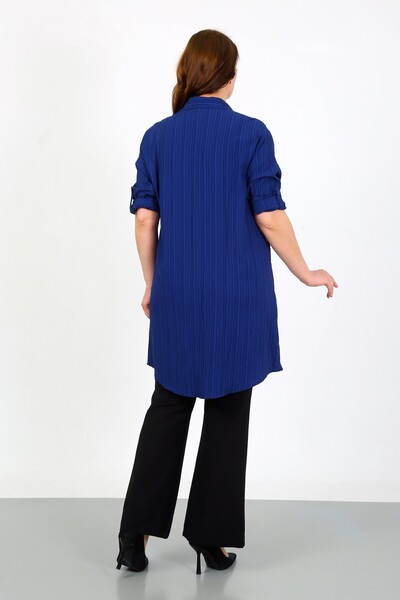 By Alba Collection Women's Navy Blue Wrap Fabric Large Size Tunic