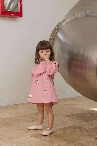 Tics Pink Triangle Collar Embroidered Dress