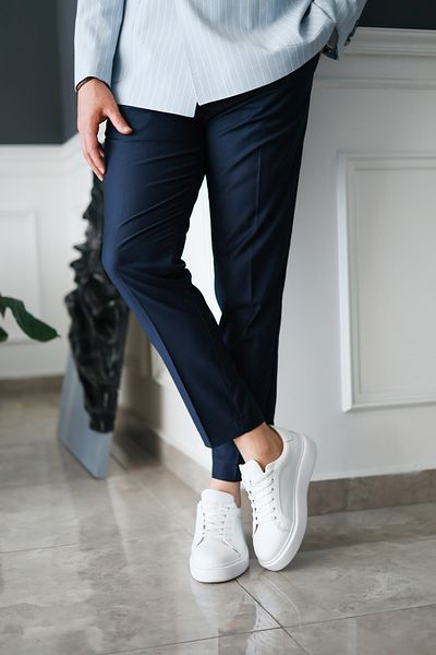 Avni Ceylan Belted Fabric Trousers (Navy Blue)