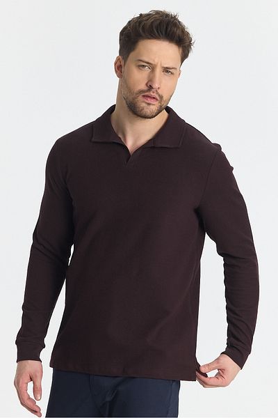 Frappoli Ανδρικό μακρυμάνικο μπλουζάκι Volex Polo Neck Slim Fit Claret Red Lycra 100% βαμβάκι
