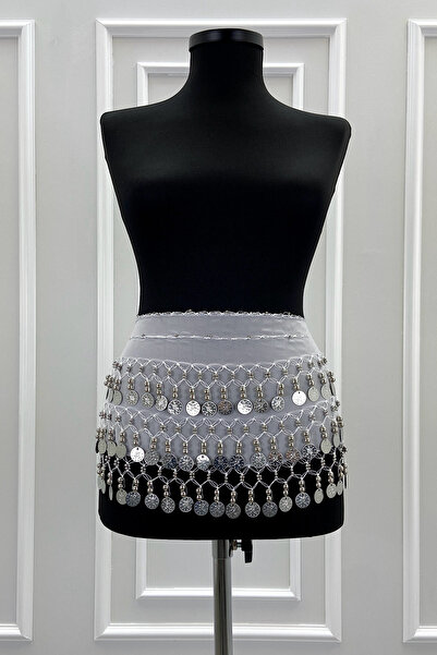 ZEYMERADE Beyaz Gümüş Şakira Oryantal Dansöz Dans Kemeri Pullu Zilli Kına Oyu...