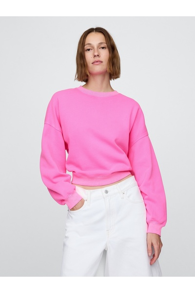 GAP Kadın Pembe VintageSoft Bisiklet Yaka Crop Sweatshirt