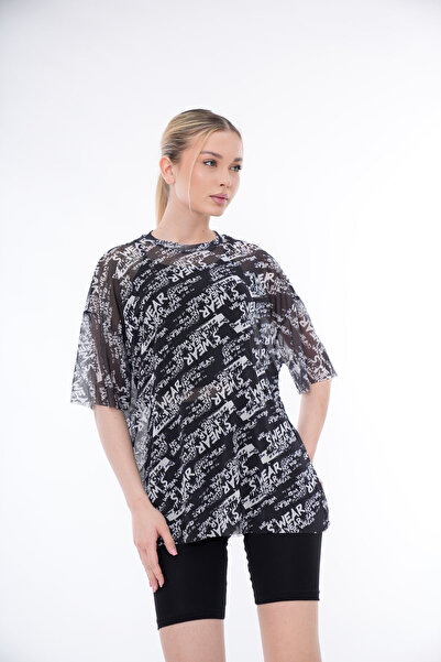 PONÇİK Women's Tulle T-Shirt 3-Piece Sports Set - Oversized T-Shirts, Legging...