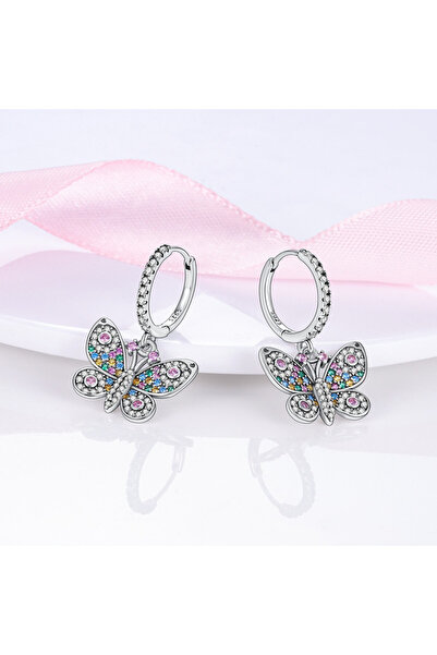 delis Σκουλαρίκια με σχήμα πεταλούδας από ασήμι 925, επιπλατινωμένα με ρόδιο, κοσμήματα "Καλοκαιρινό"