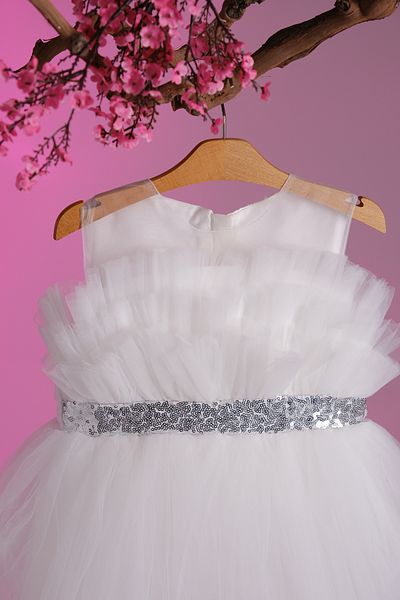 Pina Kids Silver Glitter Belt Detailed Girl's Evening Dress Aby.2216