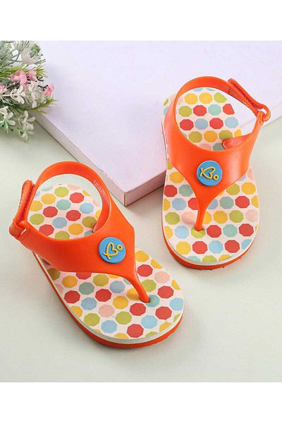 Babyoye Babyoye Velcro Closure Flip Flops with Brand Logo Applique - Orange