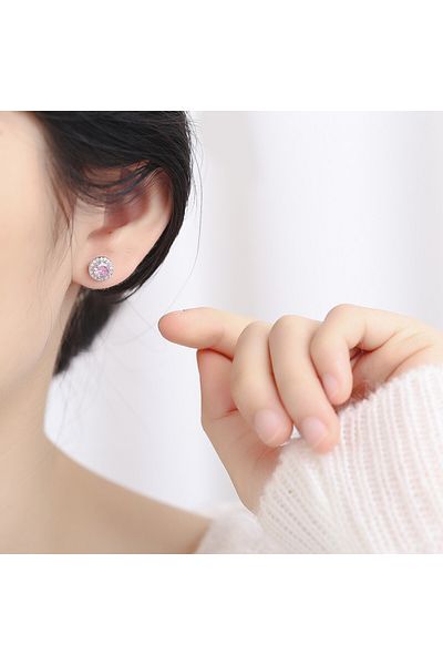 delis Cercei Argint 925, Jw787, Model Zirconiu Roz, Placati Cu Rodiu