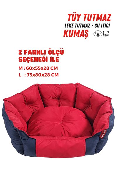 XPERMATE سرير للقطط وسرير للكلاب باللون الأزرق الداكن والأحمر - مقاوم للريش ومقاوم للماء مقاس 60x55x28