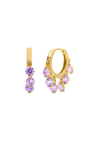 delis 925 Silver Earrings, Jw1059, Elegant Model With Purple Zirconia, Gold Plated