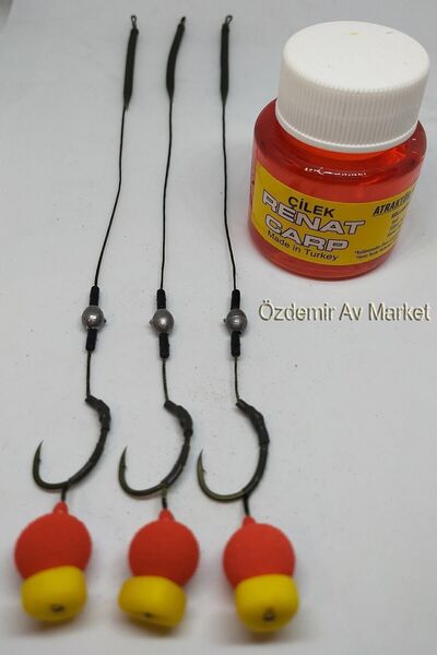 SAZAN RİG Yüzen Eva Rig Takımı Çilek Atraktörlü 3' Lü Set