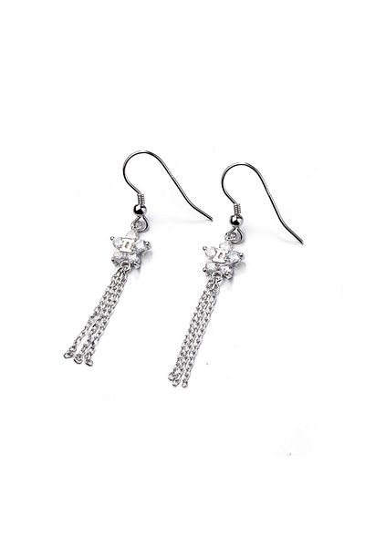 delis Cercei Lungi Argint 925, Jw708, Model Floare, Placati Cu Rodiu