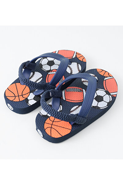 SAPS SAPS American Football & Soccer Print Back Strap Closure Flip Flops - Navy Blue