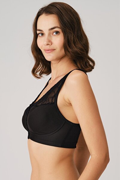 civetta Wireless, Unpadded, Wide Strap, Shaping / Sculpting Front Opening, Back Support Reducing Bra, Black