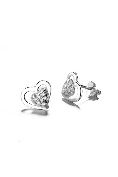 delis 925 Silver Earrings, Jw779, Heart Pattern, Rhodium Plated