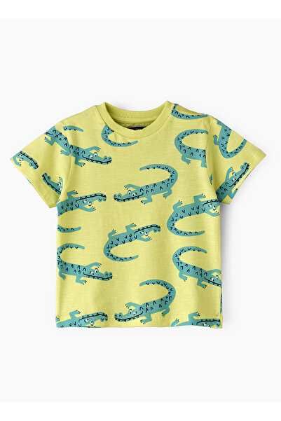 Basicxx Boys' Green Alligator Print Cotton T Shirt