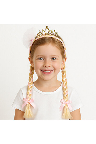 ela777 Coroană împletită pentru copii Elsa cu coadă de culoare roz disponibilă în culoare albastră