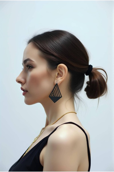 Angels Passion Black Triangle Earrings, Stylish Laser Cut Earrings - Apbj007